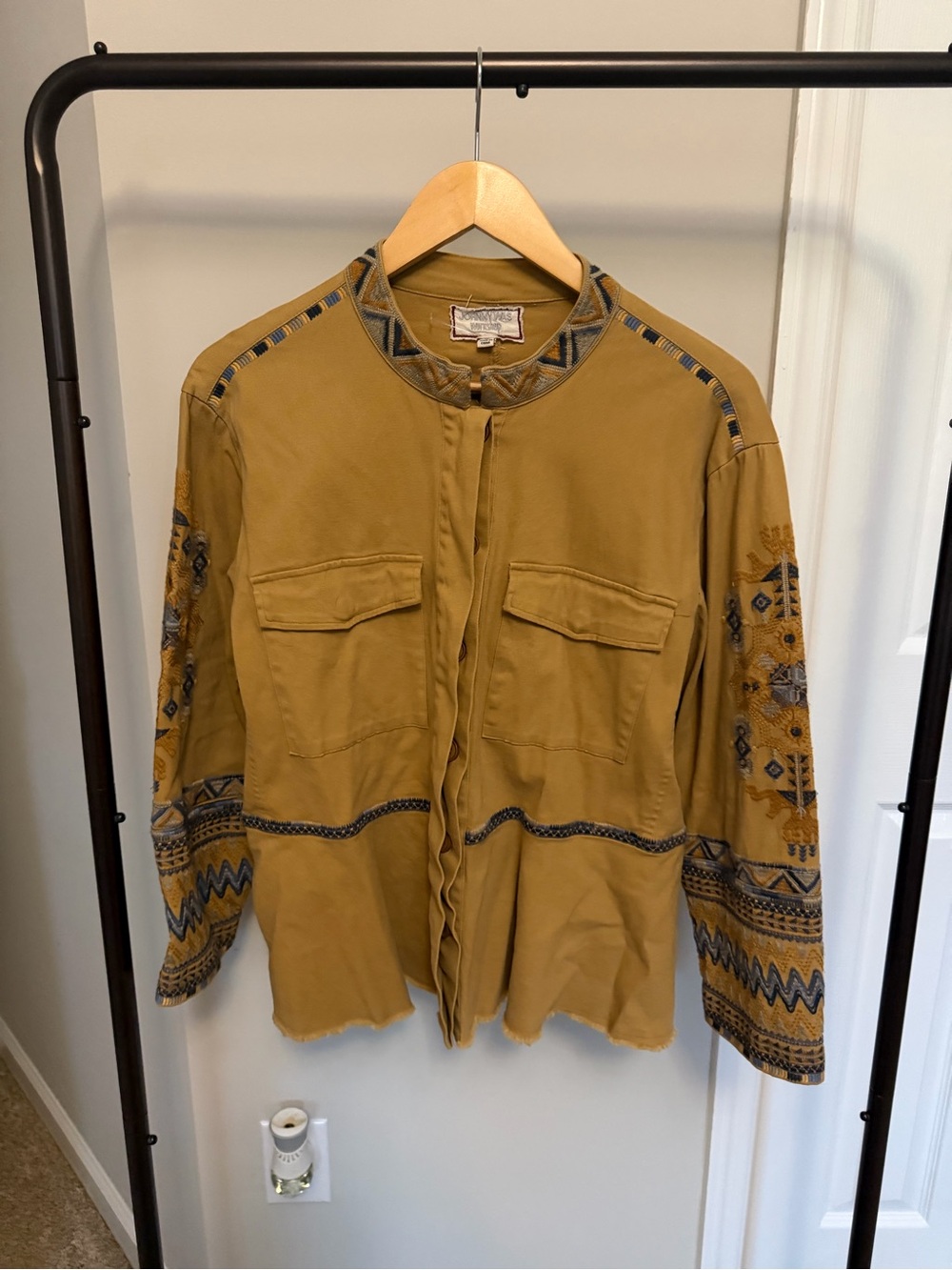 Johnny Was Mustard Yellow Embroidered Utility Jacket